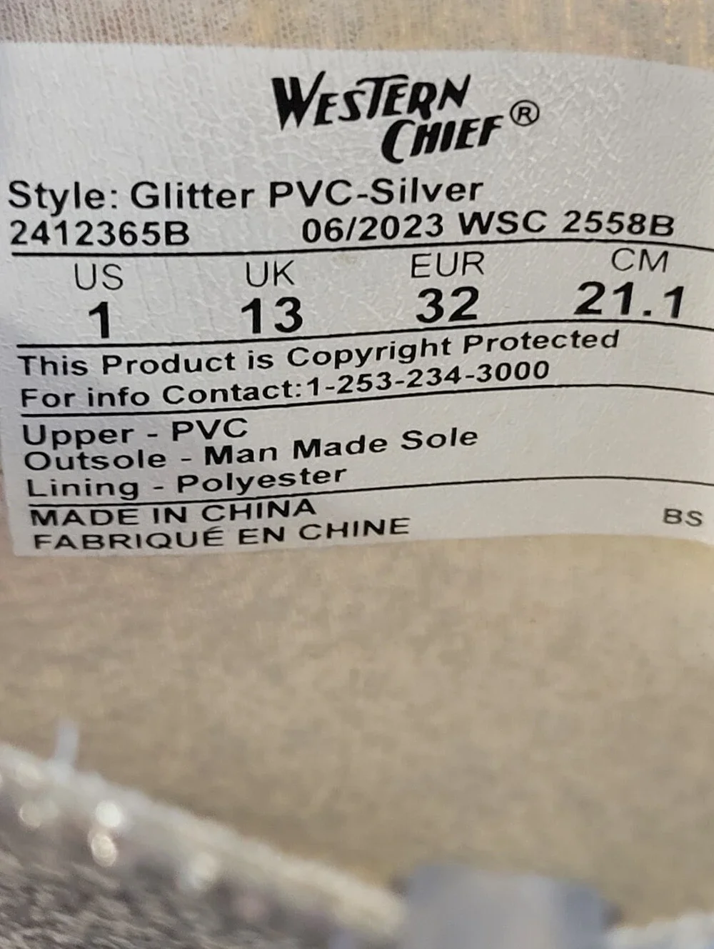 Western Chief Girls Silver Sparkle Rain Boots Size 1